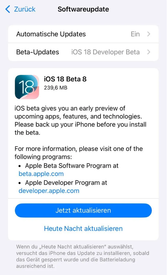 阿巴嘎苹果手机维修分享苹果 iOS / iPadOS 18 开发者预览版 Beta 8 发布 